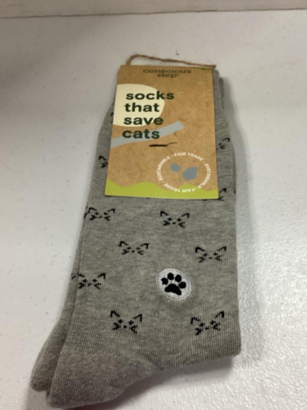 Gray Cat Pattern Crew Socks